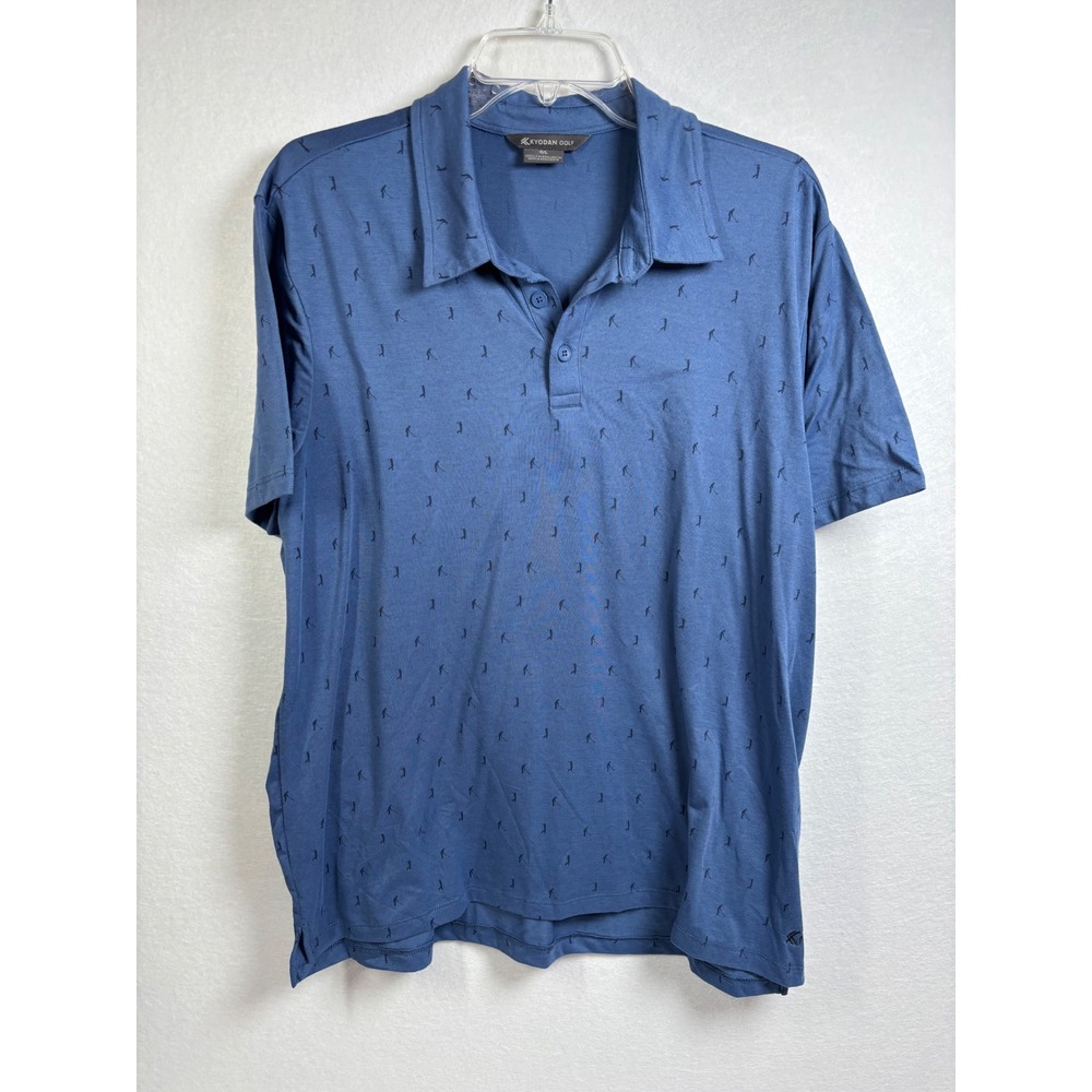 Kyodan Golf Mens Blue All Over Golfer Print Short Sleeve Polo Shirt Large
